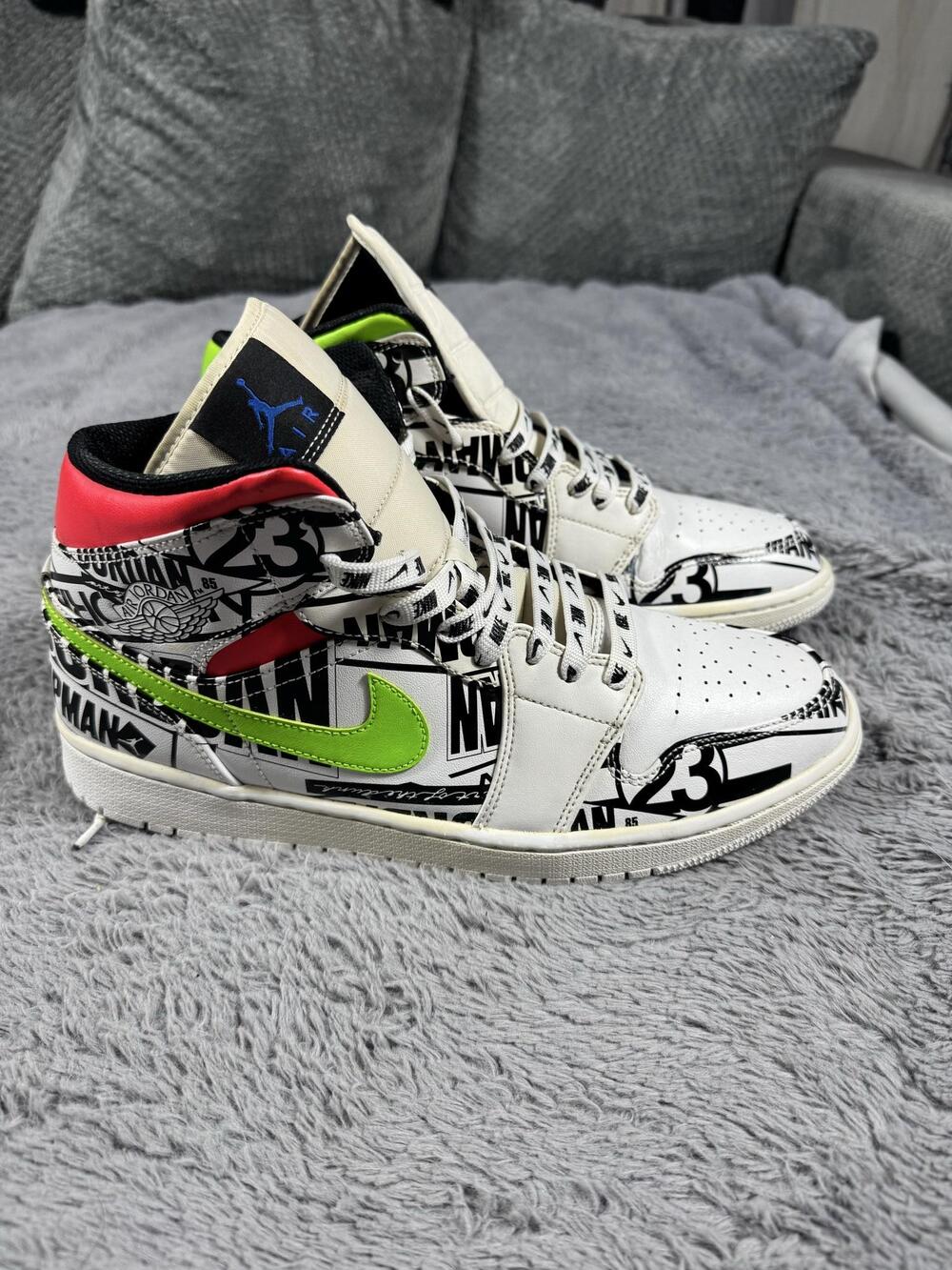 Jordan Air Jordan 1 Mid Shoes Men's 12 Multicolor Newspaper Print Basketball